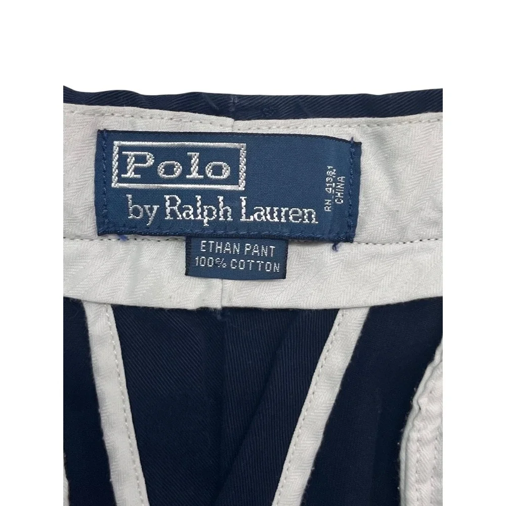 vtg 90s Polo Ralph Lauren 31x30 Navy Blue Ethan Pants Chino Cotton Pleated Mens